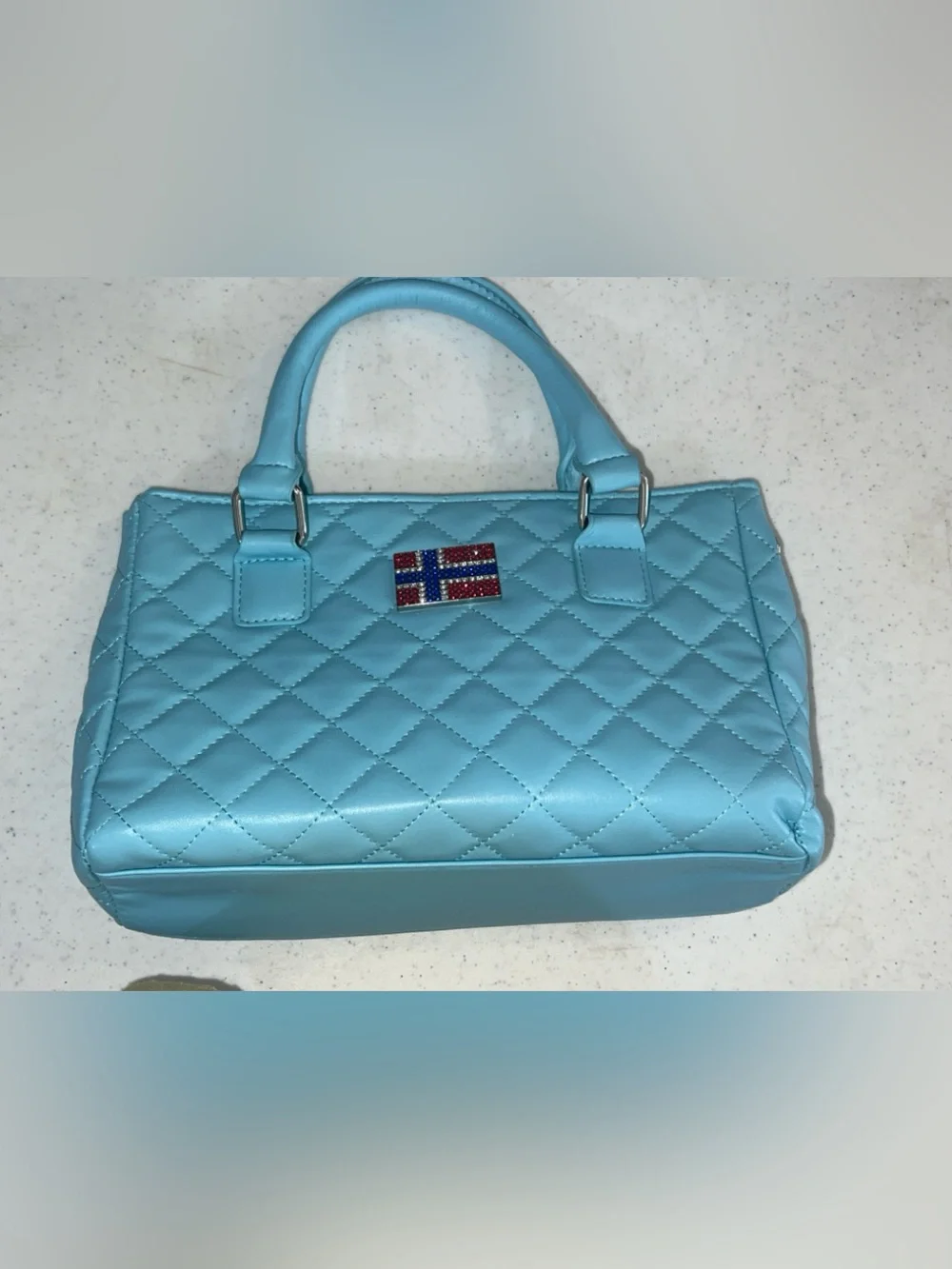 Gierness Perfume Light Blue Quilted Top-Handle Women's Bag